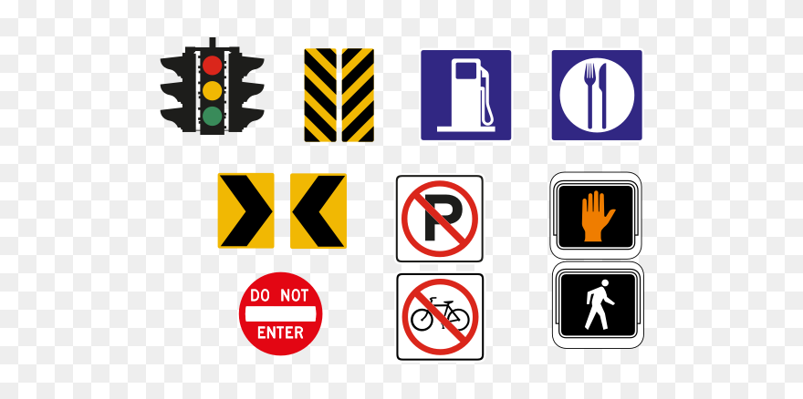 Vector Drawing Of Selection Of Traffic Road Signs In - Drawing Of Sign In The Road Clipart