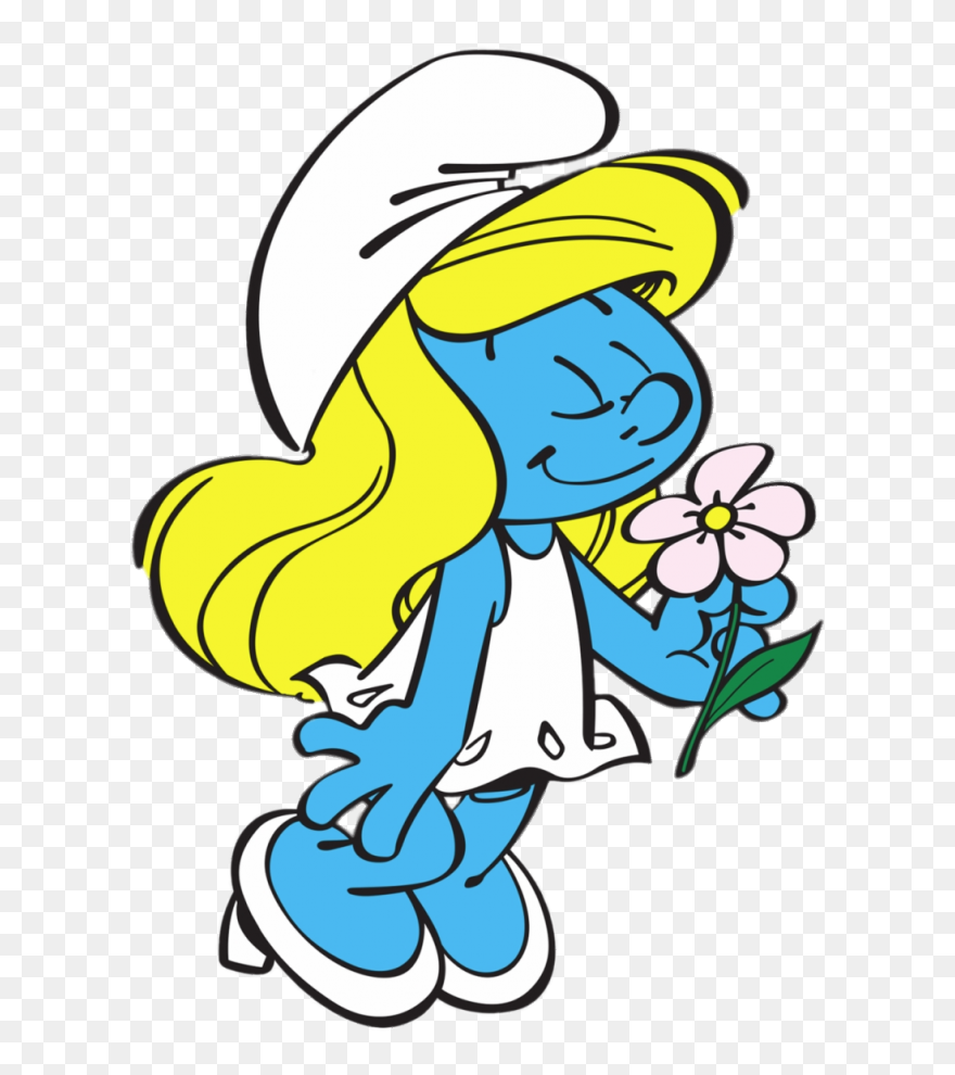 Smurfette Sniffing A Flower Clipart