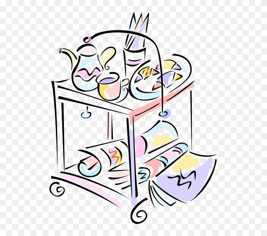 Vector Illustration Of Hospitality Industry Hotel Room - Hotel Cart For Breakfast Clipart