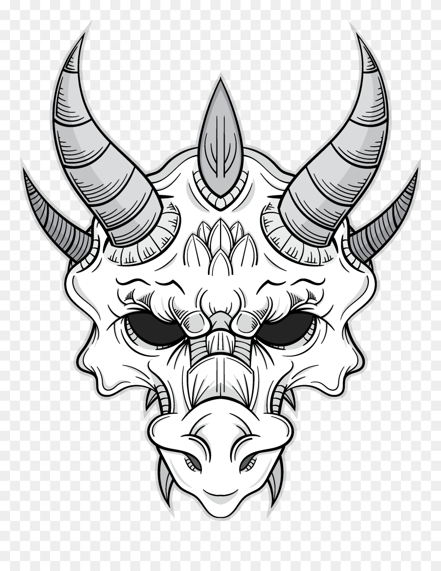 Collection Of Free Vector Dragon Skull Download On - Drawing Of A Dragon Skull Clipart