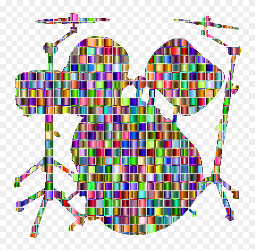 Chromatic Mosaic Drums Set Silhouette - Drums Mosaic Clipart
