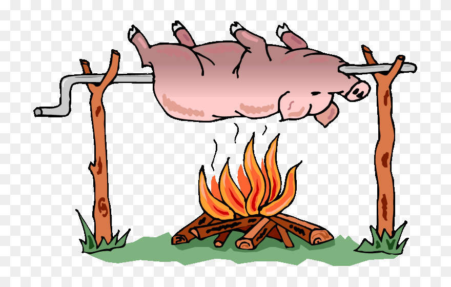 Pig On A Barbecue Pit - Spit Roast Pig Cartoon Clipart