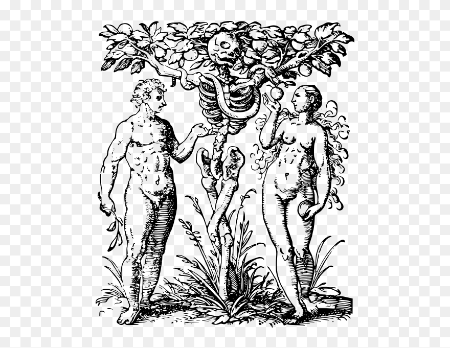 Tree Of The Knowledge With Adam And Eve - Adam And Eve Woodcut Clipart