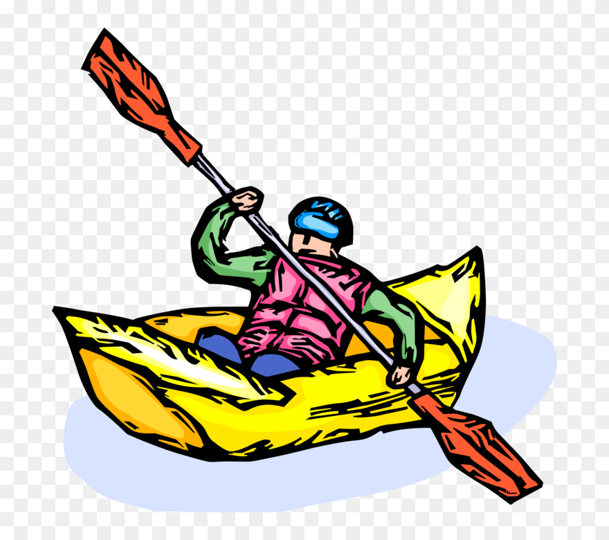 Vector Illustration Of Kayaker Kayaking Rapids In Kayak Clipart