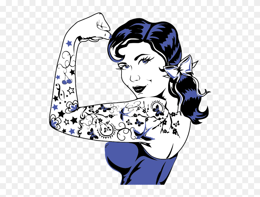 Woman With Decorative Tattoos - Pin Up Tattoo Png Clipart