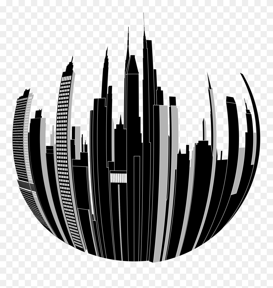 Distorted City Big Image - City Black And White Design Clipart