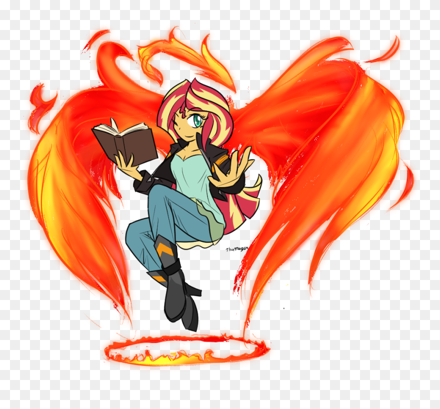 Thattagen, Book, Equestria Girls, Fire, Halo, Magic, - Mlp Sunset Shimmer Phoenix Clipart