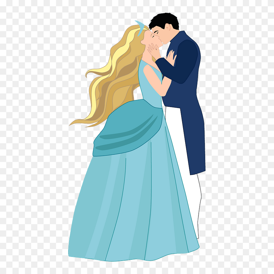 Prince Kissing Cinderella Clipart - Illustration - Png Download