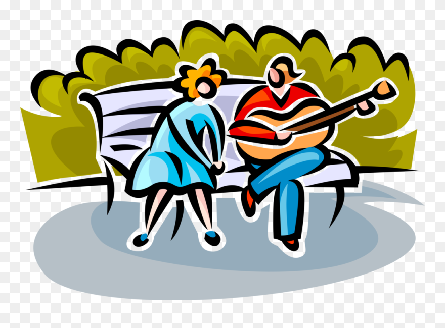 Vector Illustration Of Romantic Couple Sit On Park - Praça Clipart - Png Download
