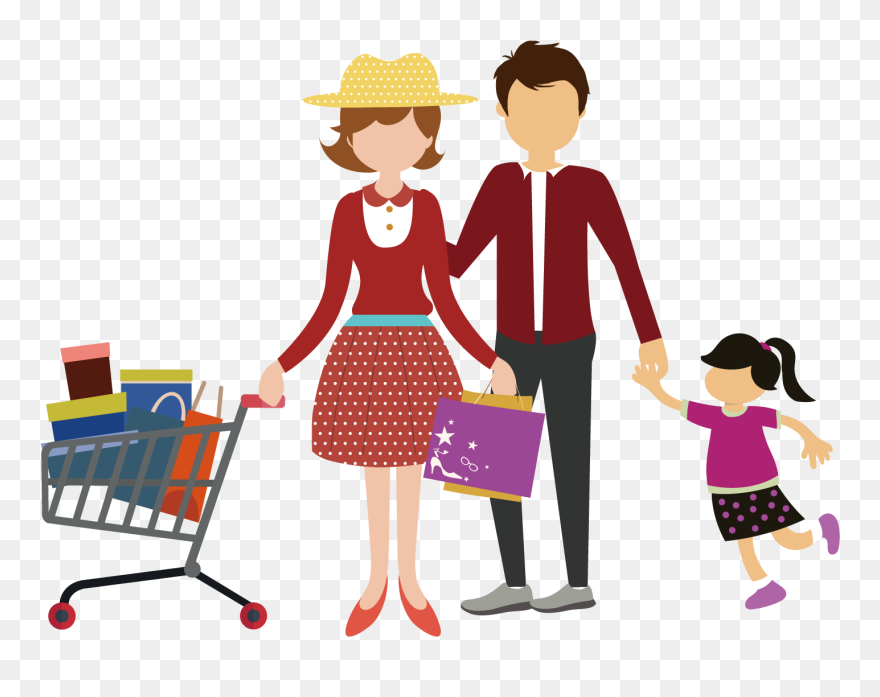 Shopping Cart Family Clip Art Shopping For A Family - Png Download