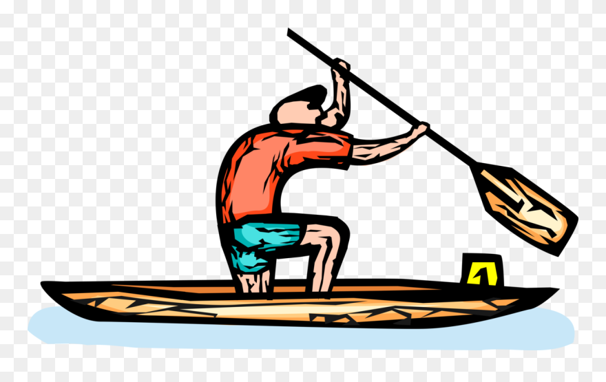 Vector Illustration Of Canoeist In Canoe Paddles In Clipart