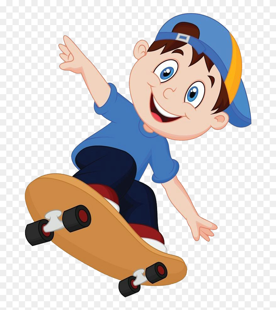 Vector Skateboard Animated - Cartoon Kid On Skateboard Clipart