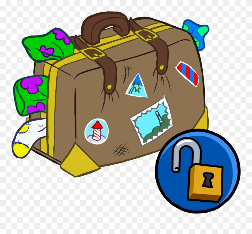 Hand Items Club Penguin - Overflowing Suitcase Clipart - Png Download