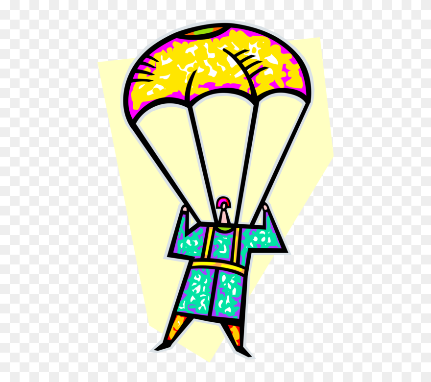 Vector Illustration Of Parachutist Parachuting To Earth Clipart