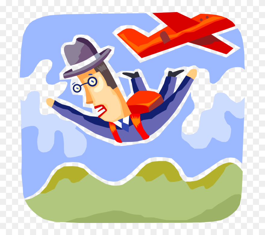 Vector Illustration Of Businessman Skydiver Jumps From - Cartoon Clipart
