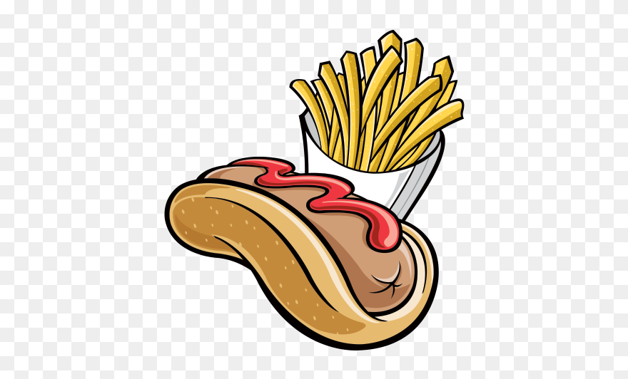 Hotdog With Fried Potatoes - French Fries Cartoon Clipart