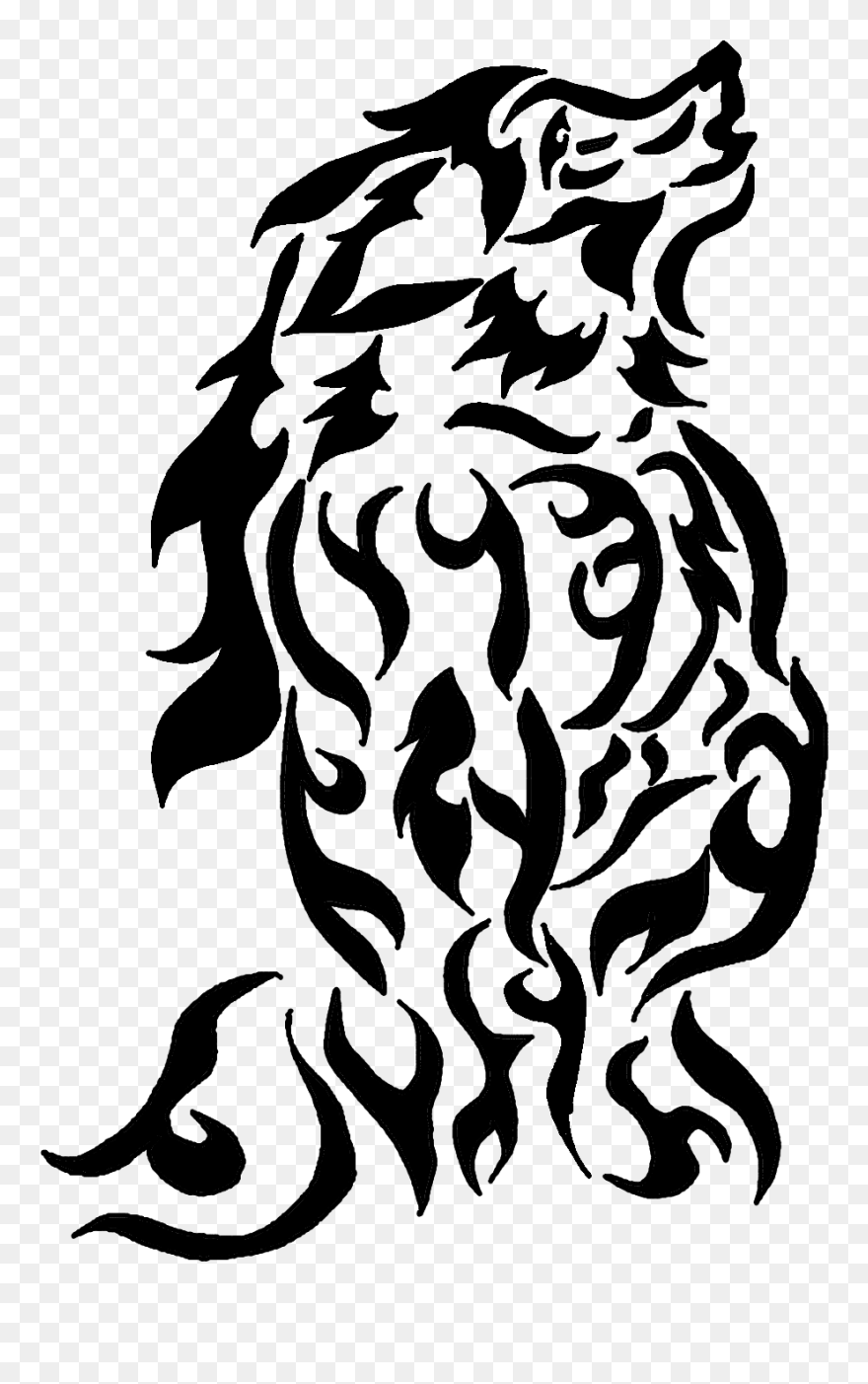 Howling Wolf Clipart Tribal - Wolf Tribal Tattoo Png Transparent Png