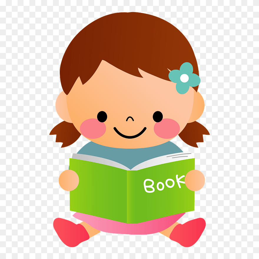 Child Girl Reading Book Clipart - 本 を 読ん で いる イラスト - Png Download