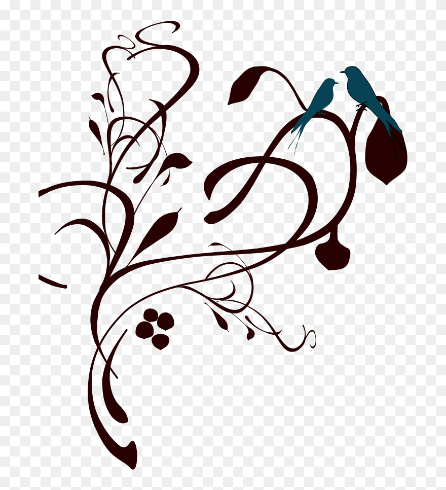Black Birds On A Branch Svg Clip Arts - Flower Clipart In Black White Png Transparent Png