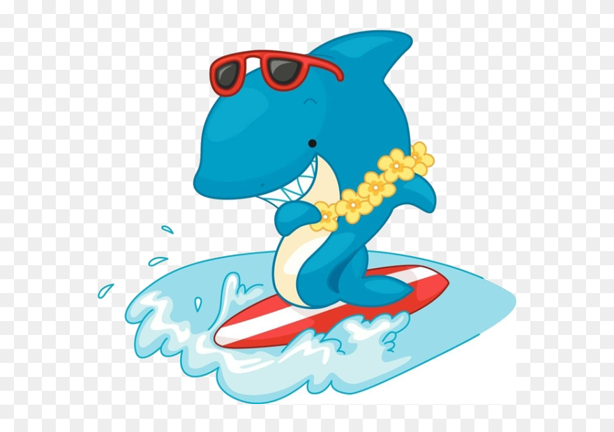 Shark Surfing Cartoon Free Frame Clipart - Shark Surfing Drawing - Png Download