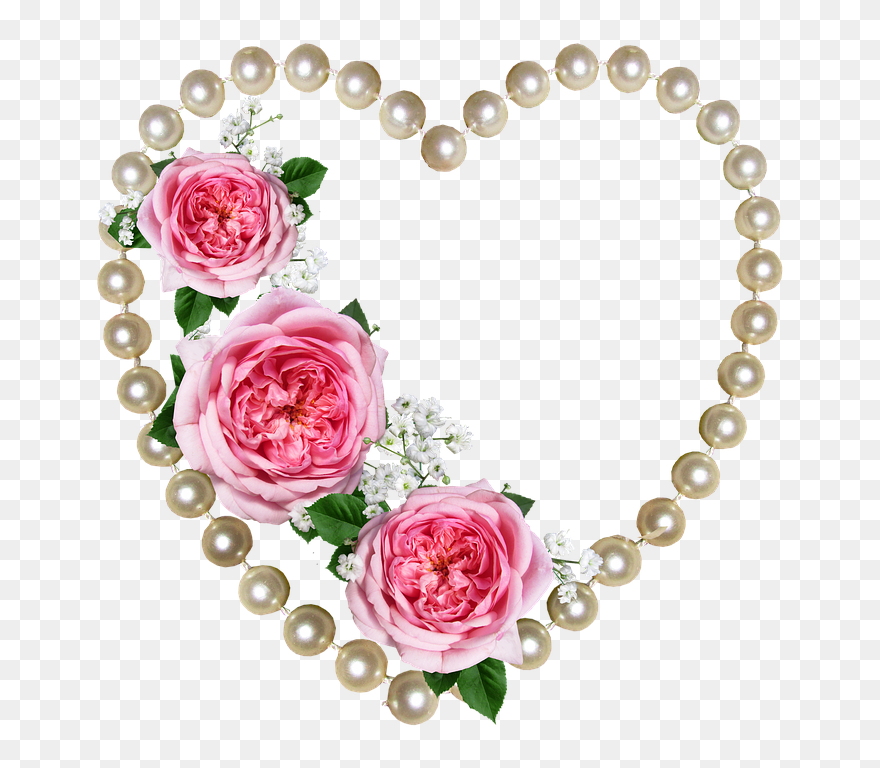 Heart, Pearls, Roses, Decoration - Romantic Good Night Flowers Clipart