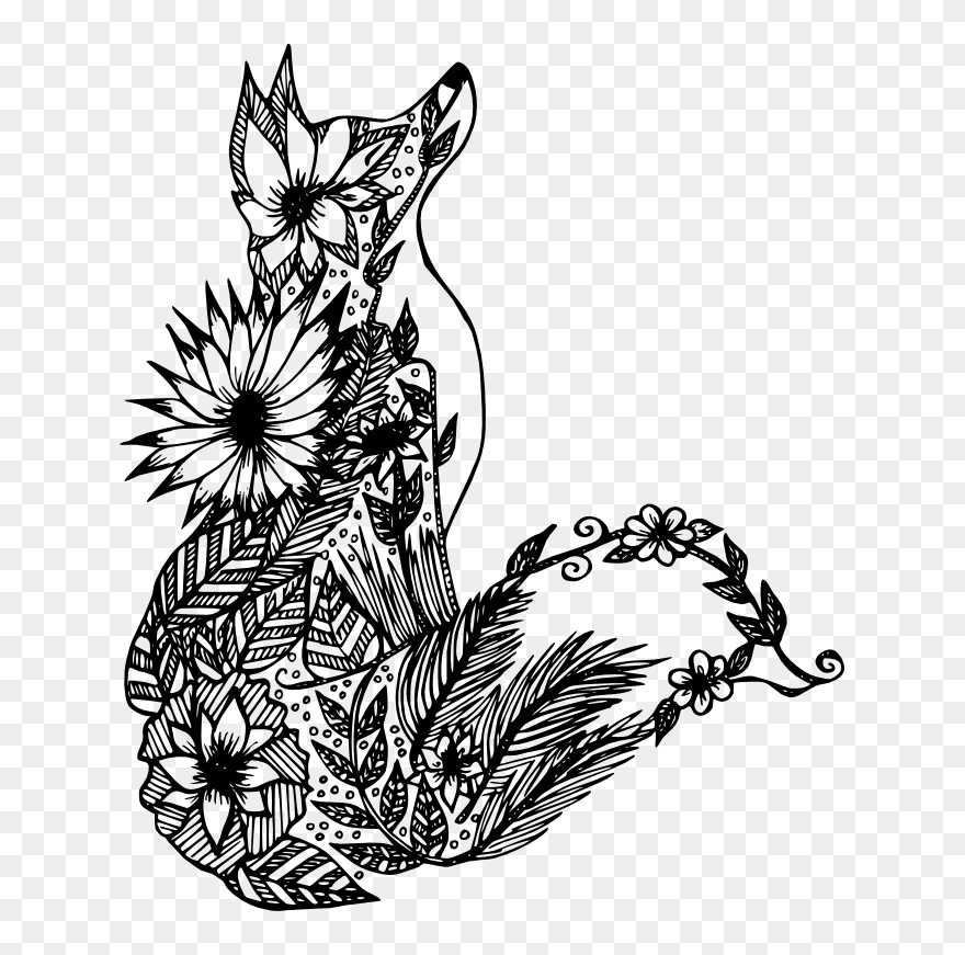 Mandala, Personal Use, Fox Flowers, - Detailed Animal Colouring Pages Clipart