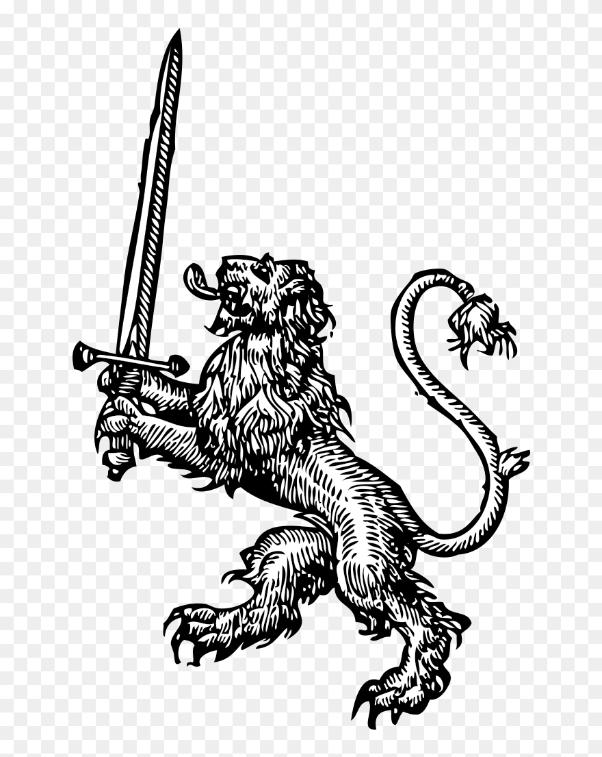 Lion Sword Heraldic - Lion With Sword Png Clipart