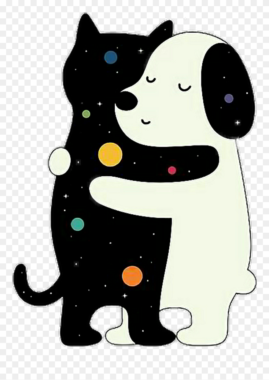 Transparent Dog Cat Png - Cat And Dog Love Cartoon Clipart