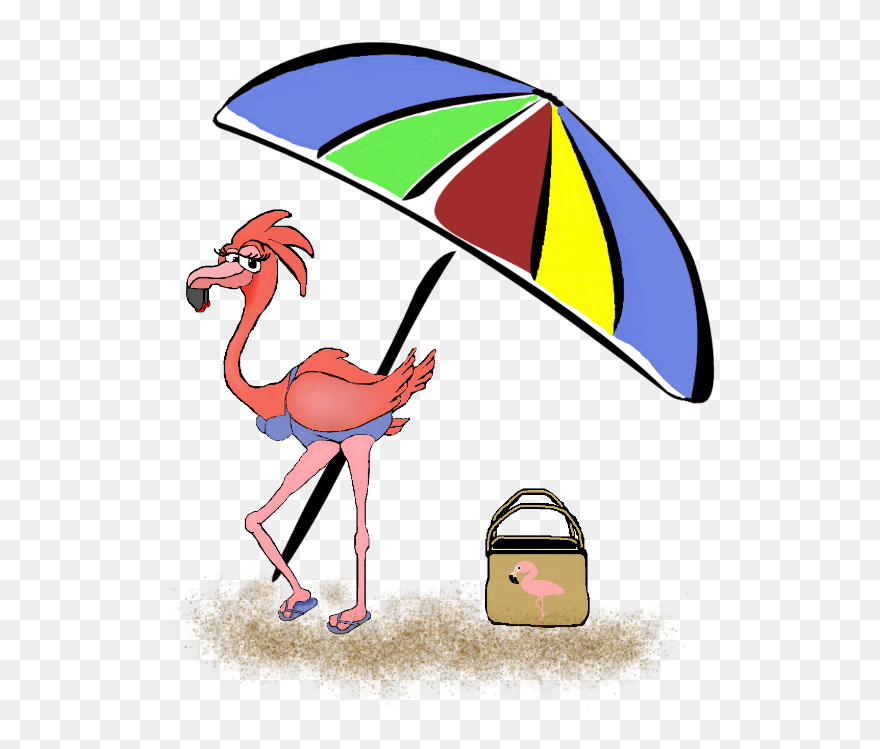 Pink Flmingo Unbrella Flamingo Bag Sand - Clip Art - Png Download