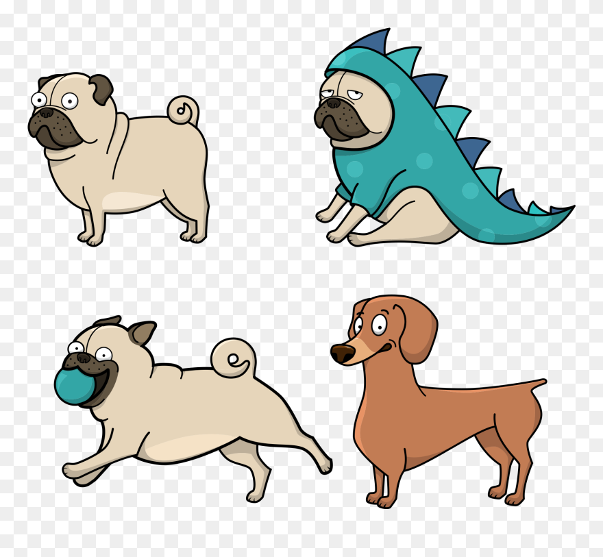 Transparent Pug Png - Pug Cartoon Birthday Cards Clipart