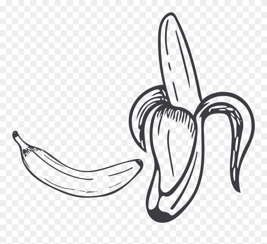 Transparent Banana Clipart Black And White - Banana Drawing Png