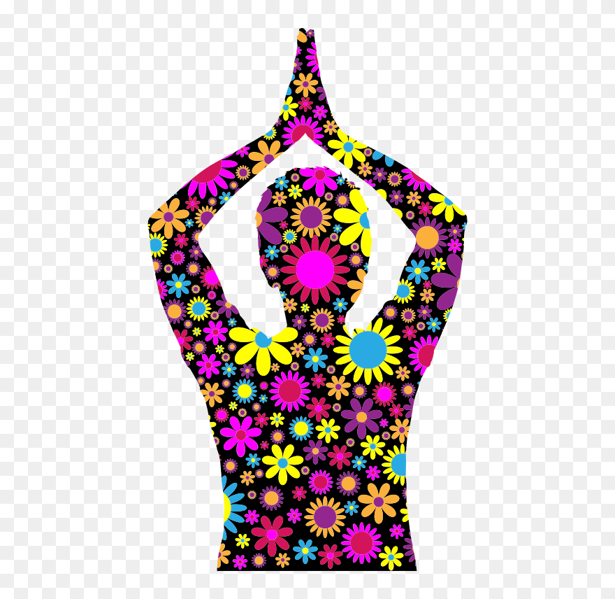 Floral Female Yoga Pose Silhouette - Flower Peace Sign Clip Art - Png Download