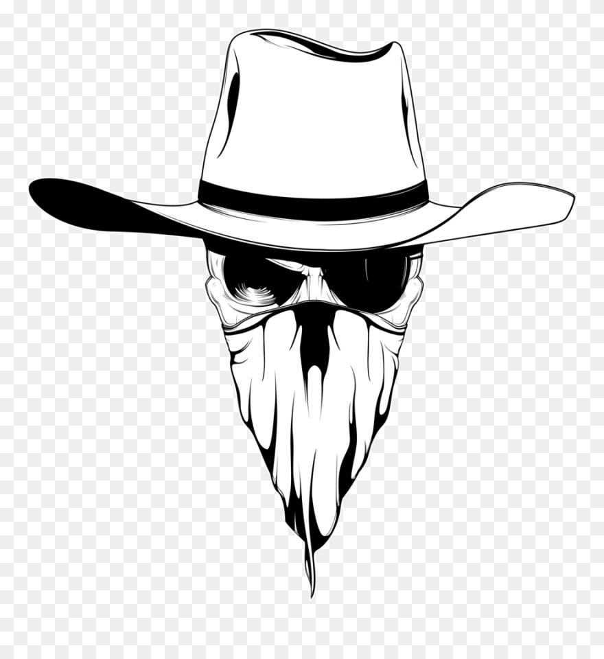 Cowboy Hat Drawing Bandana - Cowboy Skull Drawing Clipart