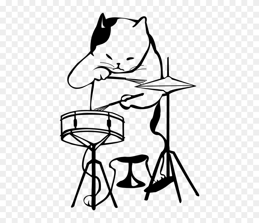 Royalty Free, Musical Instruments, Free Illustrations, - Funny Cats Playing Drums Clipart