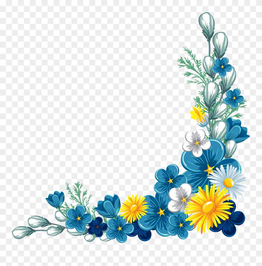 Graphics, Patterns, Flowers, Floral Border, Invitation - Blue Flower Border Png Clipart