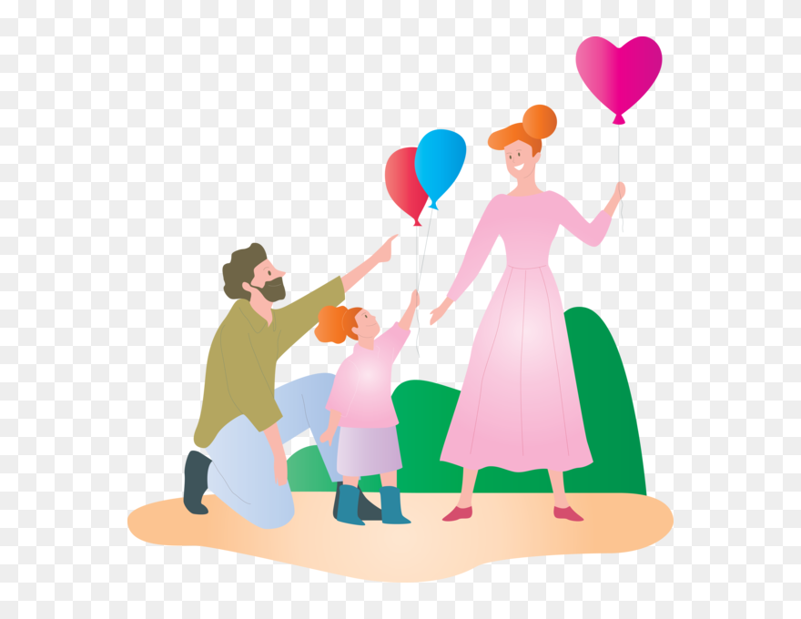 Transparent Family Day Cartoon Balloon Interaction - Catoon Playing With Family Clipart