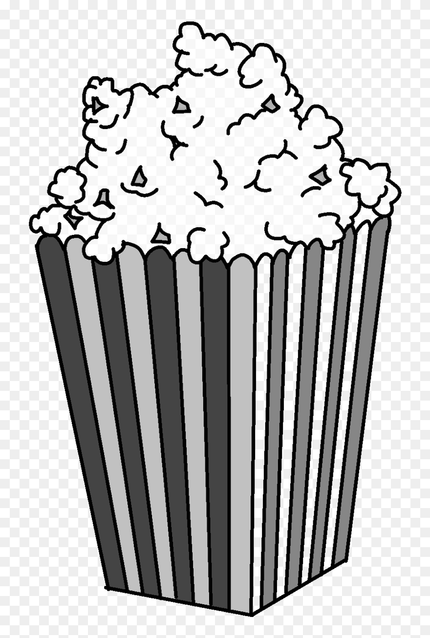 Popcorn In Striped Box Illustration Transparent Png - Popcorn Clipart Black And White Png