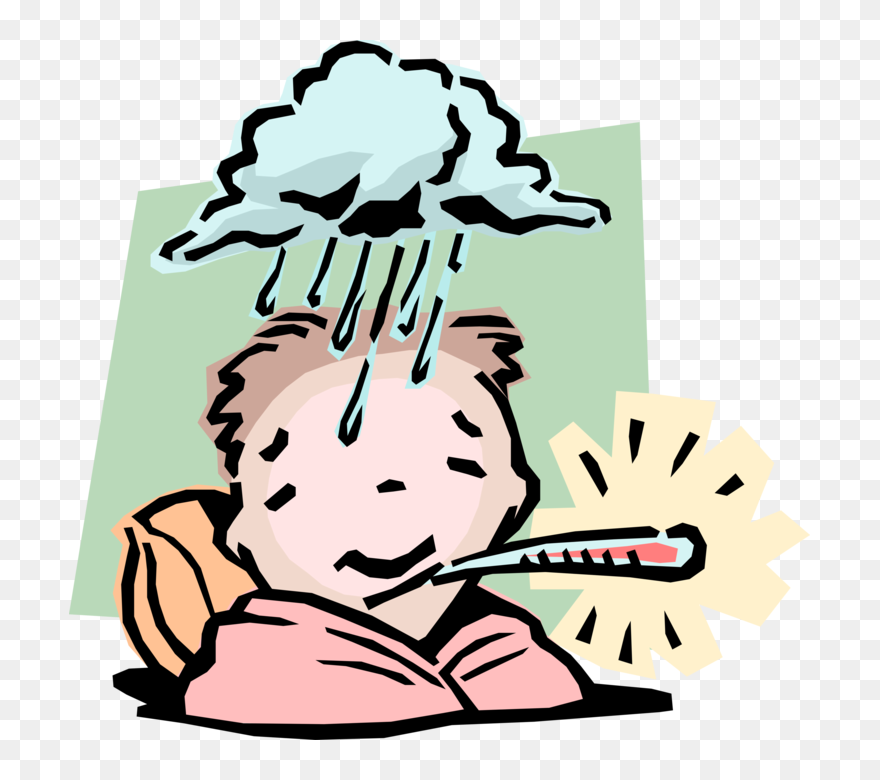 Vector Illustration Of Boy Feeling Under The Weather - Under The Weather Clip Art - Png Download