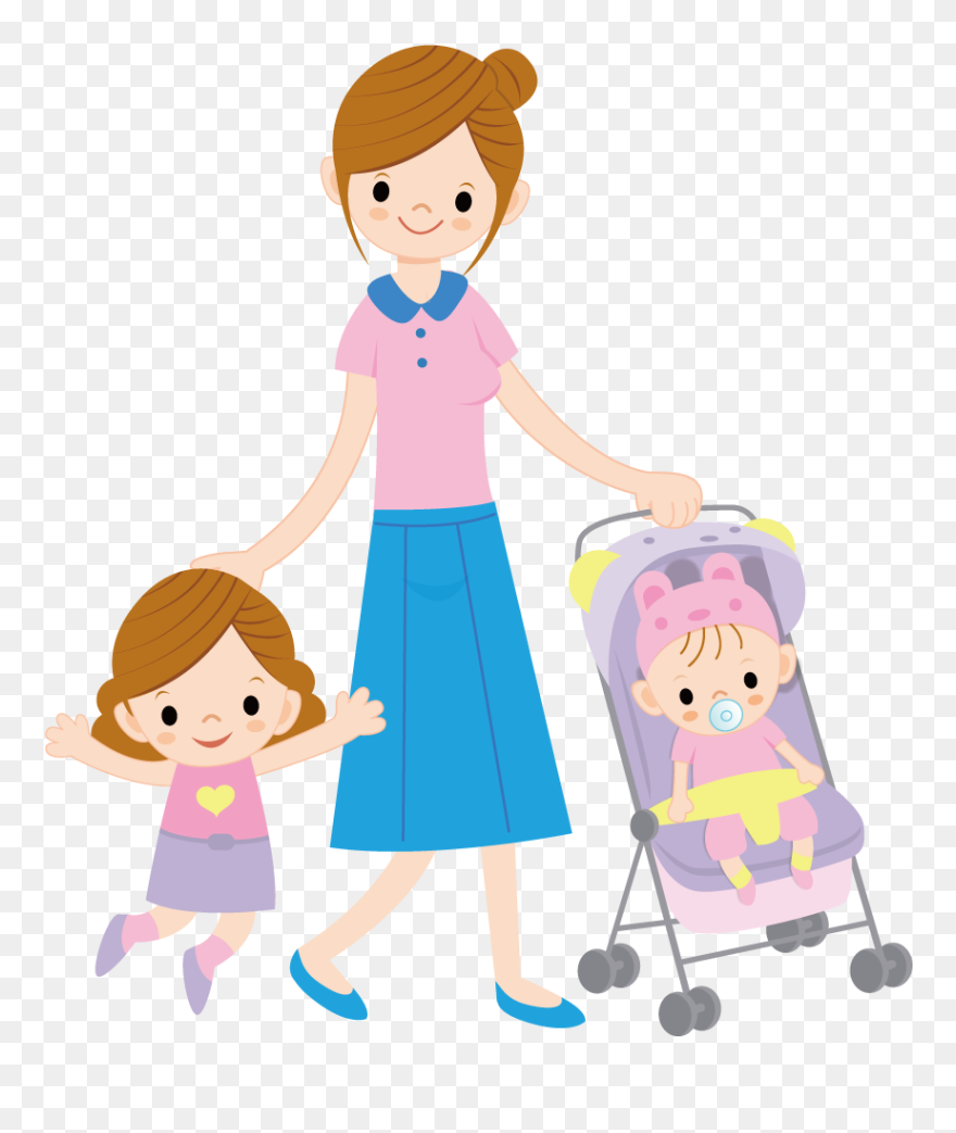 Child Mother Cartoon Illustration - Mother With Children Cartoon Transparent Clipart