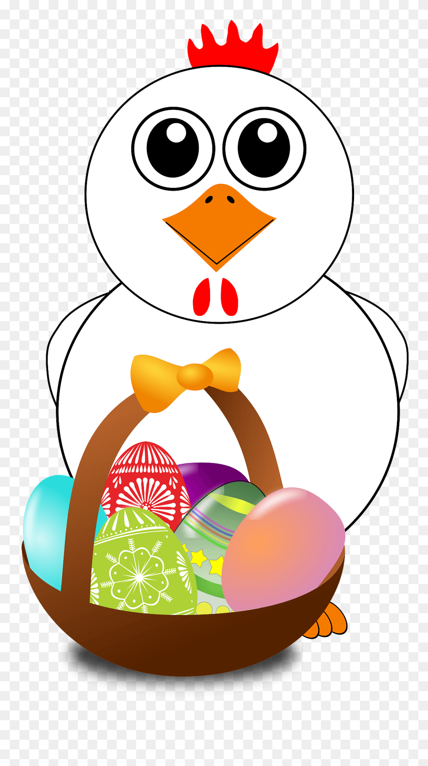 Funny Chicken With A Basket Full Of Easter Eggs - Easter Basket Ideas Cartoon Clipart