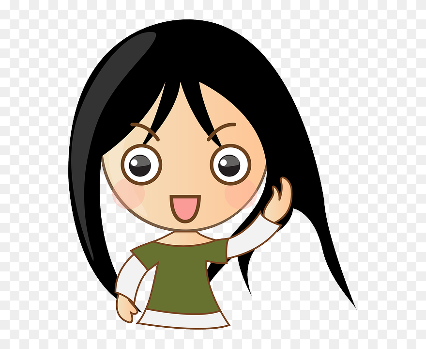 Cute, Girl, Smile, Woman, Anime, Comic, Waving - Asian Girl Clipart Cute - Png Download