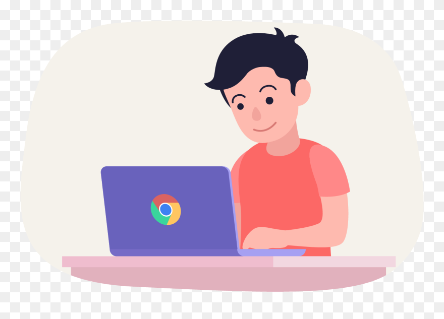 Student Chromebook Clipart - Cartoon Kid On Chromebook - Png Download