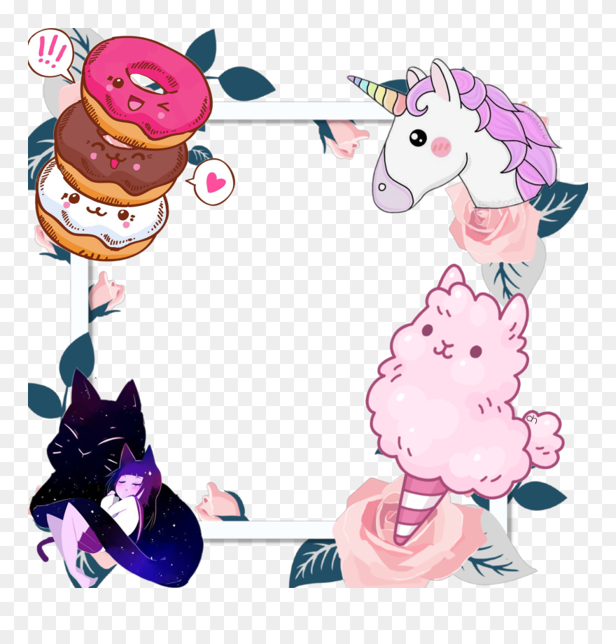 #cute #unicorn #galaxy #frame #cottoncandy #donuts - Valentines Day Border Png Clipart
