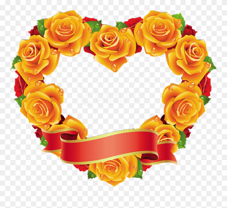 Free Png Best Stock Photos Yellow And Red Roses Heart - Heart Flower Frame Png Clipart