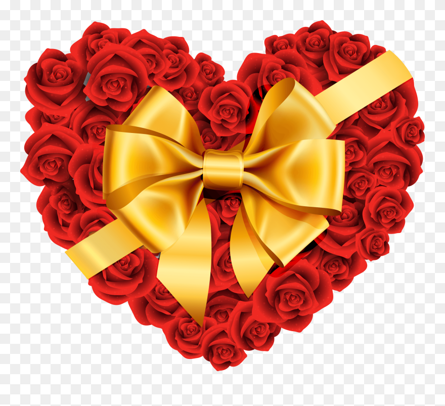Large Rose Heart With Gold Bow Png Clipart - Rose Heart Png Transparent Png