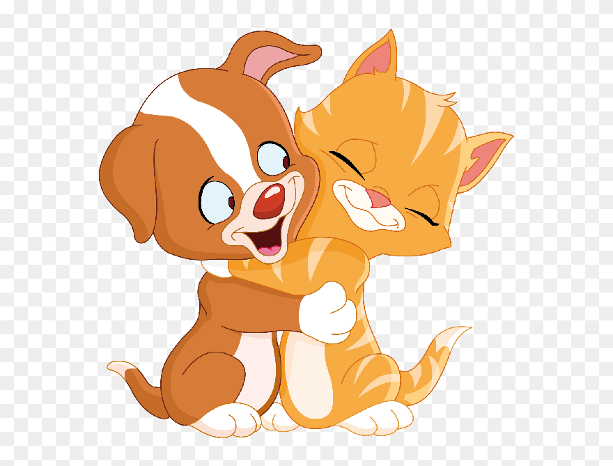 Transparent Cats Clipart Png - Dog And Cat Hugging Clipart