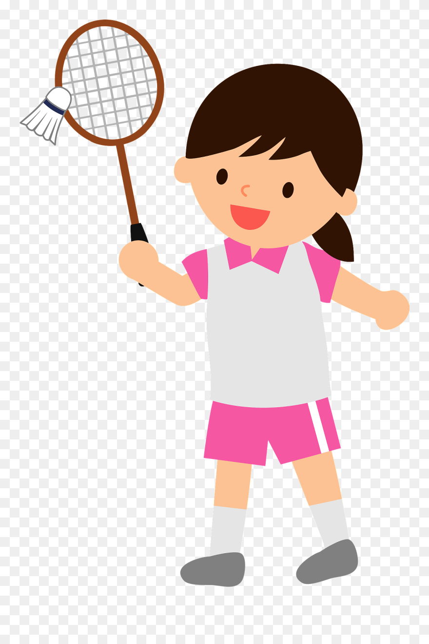 Girl Playing Badminton Cartoon Clipart