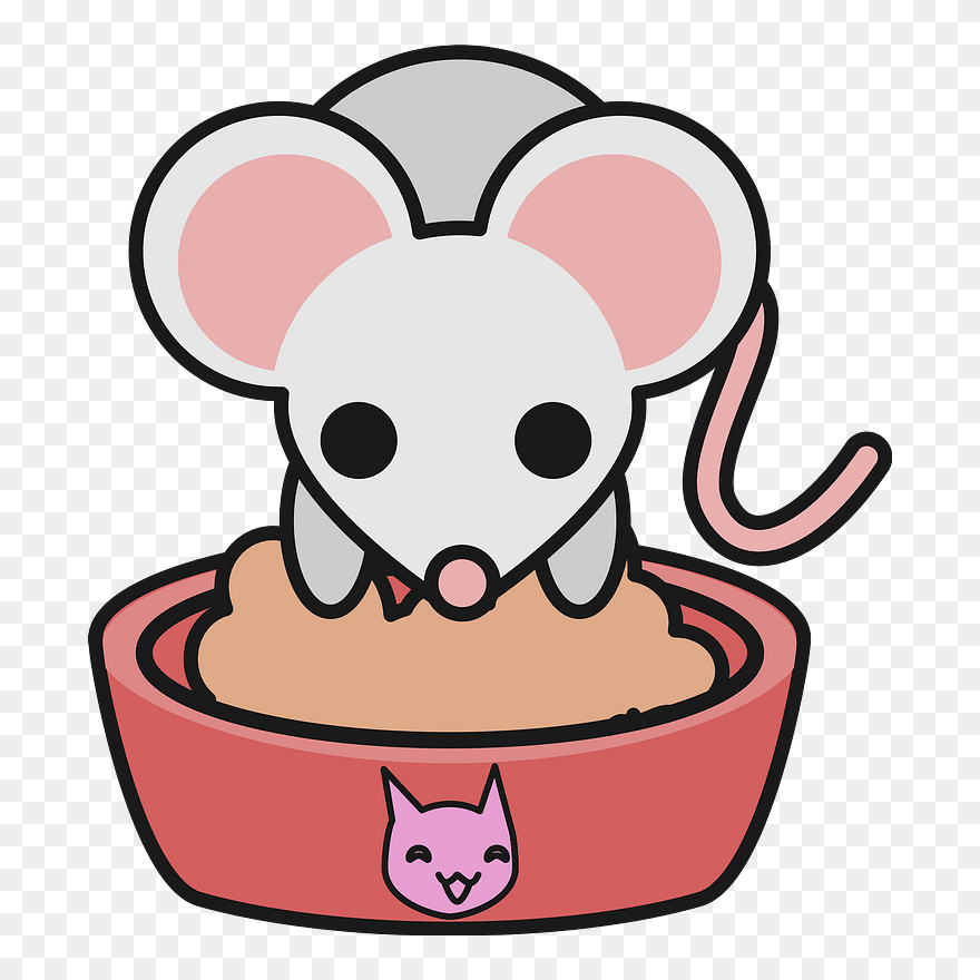 Mouse Eating From Cat Bowl Clipart - Mouse - Png Download