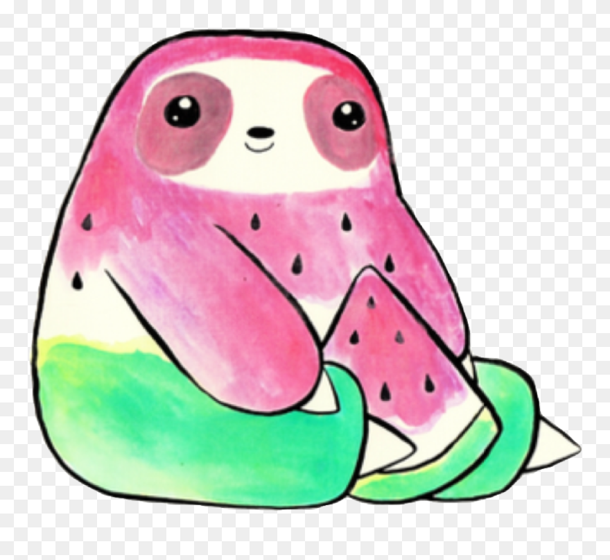#sloth #animal #nature #cute #kawaii #fruit #watermelon - Kawaii Cute Watermelon Drawing Clipart
