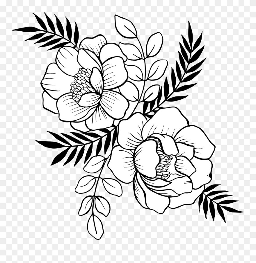 Flower Stem Clipart Black And White - Png Download
